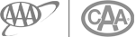Two grayscale circular logos side by side: left shows an “AA” mark, right shows a “CA” mark.